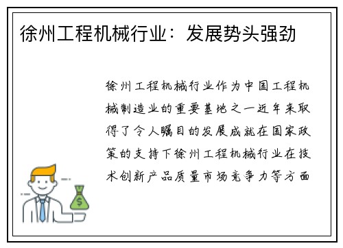 徐州工程机械行业:发展势头强劲